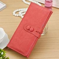New Fashion Women Long Purse PU Leather Press Stud Closure Candy Color Wallet Card Holder