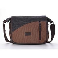 New Men Canvas Crossbody Bag Large Capacity Cover Zipper Multi-Pockets Casual Vintage Shoulder Bags Black/Khaki
