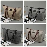 New Fashion Women Handbag Solid Color PU Splicing Large Capacity Casual Shopping Shoulder Bag Tote