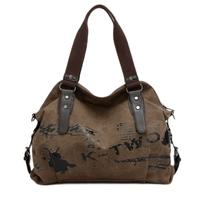 New Women Canvas Crossbody Bag Handbag Zipper Leather Multi-pockets Prints Vintage School Bag