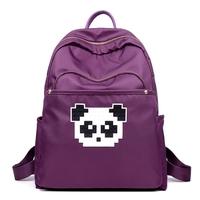 New Women Backpack Waterproof School Bag Panda Applique Zipper Casual Rucksack Hiking Travel Bag