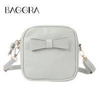 New Fashion Women Mini Crossbody Bags Soft PU Bow Solid Color Casual Small Shoulder Messenger Bag Black/Grey/Beige