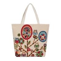 New Women Canvas Handbag Animal Floral Embroidery Jacquard Shoulder Bag Large Capacity Casual Shopping Bag Tote