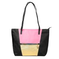 new women handbag pu leather contrast color pockets zipper large capac ...