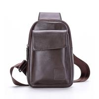 New Fashion Men Sling Bag PU Leather Flap Pocket Solid Color Casual Chest Crossbody Bag Black/Brwon