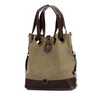 New Vintage Women Casual Canvas Bucket Bag Pu Leather Large Capacity Durable Handbag Travel Shoulder Crossbody Bag