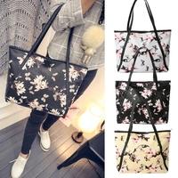 New Fashion Women Handbag Floral Print Large Capacity Casual Shopping Shoulder Bag Tote Black/White/Yellow