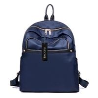 New Women Nylon Backpack Leather Zipper Casual Waterproof Schoolbag Travel Bag Black/Dark Blue/Dark Purple