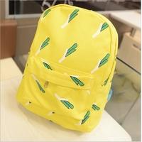 New Fashion Women Canvas Backpack OK Hands Onion Banana Pattern Print Schoolbag Yellow