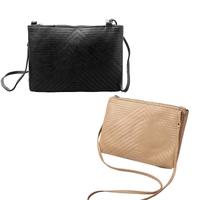 New Women Quilted Crossbody Bag PU Leather Messenger Shoulder Bag Zipper Clutch HandBag Khaki/Black