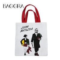 New Fashion Women Canvas Shoulder Bag Character Letter Print Foldable Reusable Shopping Bag Large Capacity Tote White