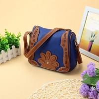 New Fashion Women Crossbody Bag PU Leather Floral Splice Hollow Out Casual Shoulder Bag