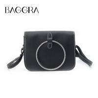 New Vintage Women Crossbody Bag Messenger Bag Metal Ring Shoulder Bag PU Leather Girls Small Bag