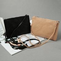 New Women Quilted Crossbody Bag PU Leather Messenger Shoulder Bag Zipper Clutch HandBag Khaki/Black