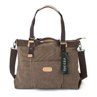 New Fashion Women Shoulder Bag Canvas Solid PU Trim Zipper Fastening Casual Crossbody Handbag