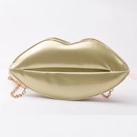 New Fashion Women Lady Shoulder Bag PU Leather Lip Shape Metal Chain Evening Party Clutch Bag