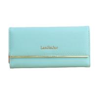 New Fashion Women Long Wallet PU Leather Solid Color Button Coin Purse Card Holder