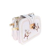 New Women PU Crossbody Bag Rivet Butterfly Embroidery Multi-Pockets Vintage Chain Shoulder Bags White/Black