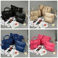 New Fashion Women Handbag Set PU Leather Rose Floral Pattern Shoulder Bag Tote Clutch Bag Key Bag Purse 6 Sets