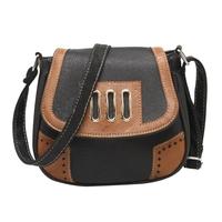 New Fashion Women Shoulder Bags PU Leather Magnetic Snap Closure Hollow Out Contrast Vintage Shell Crossbody Bag