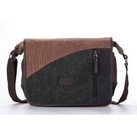 New Men Canvas Crossbody Bag Large Capacity Cover Zipper Multi-Pockets Casual Vintage Shoulder Bags Black/Khaki