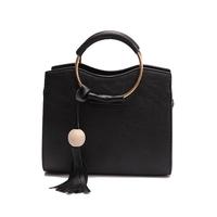 new women bag shoulder bag handbag pu leather metal ring handle tassel ...