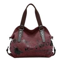 New Women Canvas Crossbody Bag Handbag Zipper Leather Multi-pockets Prints Vintage School Bag