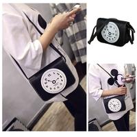 New Fashion Women PU Crossbody Bag Clock Print Zipper Casual Vintage Small Shoulder Messenger Bags