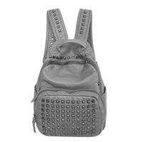 New Fashion Women Backpack Soft PU Rivets Zipper Grab Handle Top Pockets School Travel Bag Black/Grey