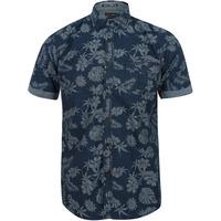 Neeson Tropical Palm Leaf Chambray Shirt in Indigo Slub  Tokyo Laundry