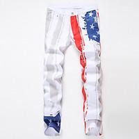 New Youth Fashion White Printed Men Jeans Unique Lighting Running Man Biker Printing Cotton Skinny Jeans Demin Pants