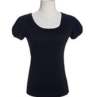 New Style Simple Cutting Fashion Puff Sleeves T-shirt Black