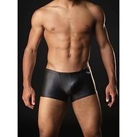 New Mens fitness hoop leather imitation boxer underwear men leather tight sexy underwear