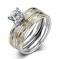 New Fashion Ripple White Zircon Gold-Plated Titanium Steel Statement Rings(Silver)(1Set) Christmas Gifts