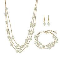 New Imitation Pearl Chain Necklace Bracelets Earrings Set for Women