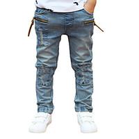 New Children Boys Denim Pants Ripped Patches Elastic Waist Kids Casual Jeans Trousers