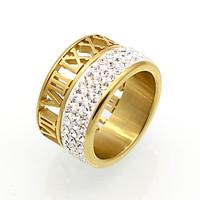 New Fashion 18K Roma Number Cubic Zirconia Personality Brand Design Titanium Steel Rings For Women