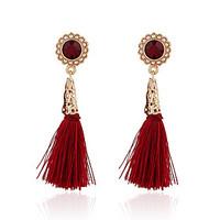 New Arrival 2016 Vintage Fashion Red Tassel Earrings Gold Plated Pearl Flower Dangle Earrings Women Party Jewelry