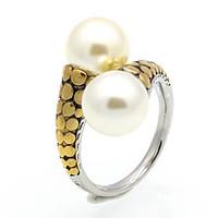 New Fashion Personality Vintag Pearl Titanium Steel 18K Gold Ring For Women