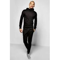 Neck Hooded Tracksuit With Skinny Joggers - black