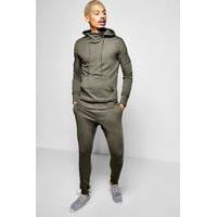 Neck Hooded Tracksuit With Skinny Joggers - khaki