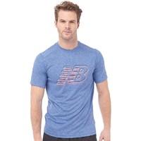 New Balance Mens Accelerate Graphic Heathered Running Top Marine Blue Heather