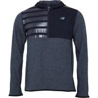 New Balance Mens Woven Space Dye 1/2 Zip Running Hooded Top Black/Charcoal