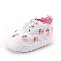 Newborn Baby Girl\'s Kids\' Sneakers First Walkers Twill Fall Winter Party Evening Dress Casual Gore Flower Flat Heel Blushing Pink White Flat