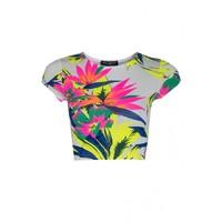 neon hawaiian cap sleeve crop