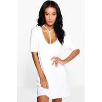 Neck Strap Shift Dress - white