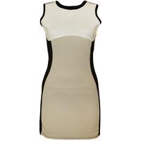 New Ladies Sleeveless Bodycon Colour Block Womens Short Shift Mini Dress 8 - 14 - Stone