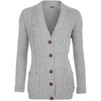 New Womens Cable Knitted Button Cardigan Long Sleeve Ladies Boyfriend Top 8- 14 - Grey