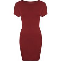 New Ladies Bodycon Stretch Short Sleeve Dress Womens Plus Size Long Top 16 - 20 - Wine