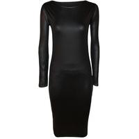 Nevaeh Wet Look Long Sleeve Midi Dress - Black